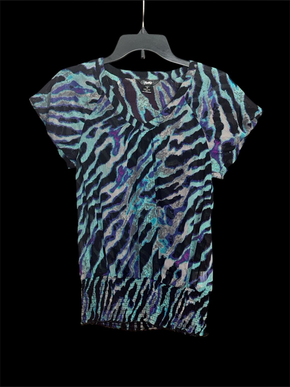 Teal & Black Animal-Print Blouse